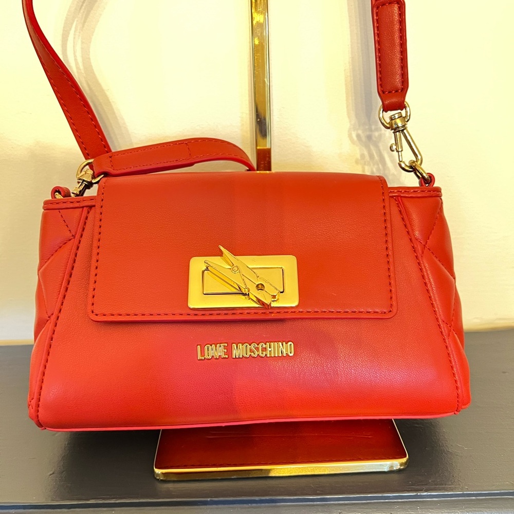 Love Moschino Red Leather Bag Gold Accents Great Condition Designer.